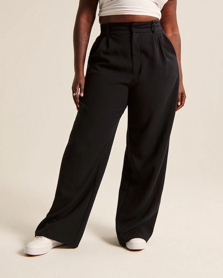 High Waist Straight Trousers With Pockets Wide Leg Casual Pants For Women 