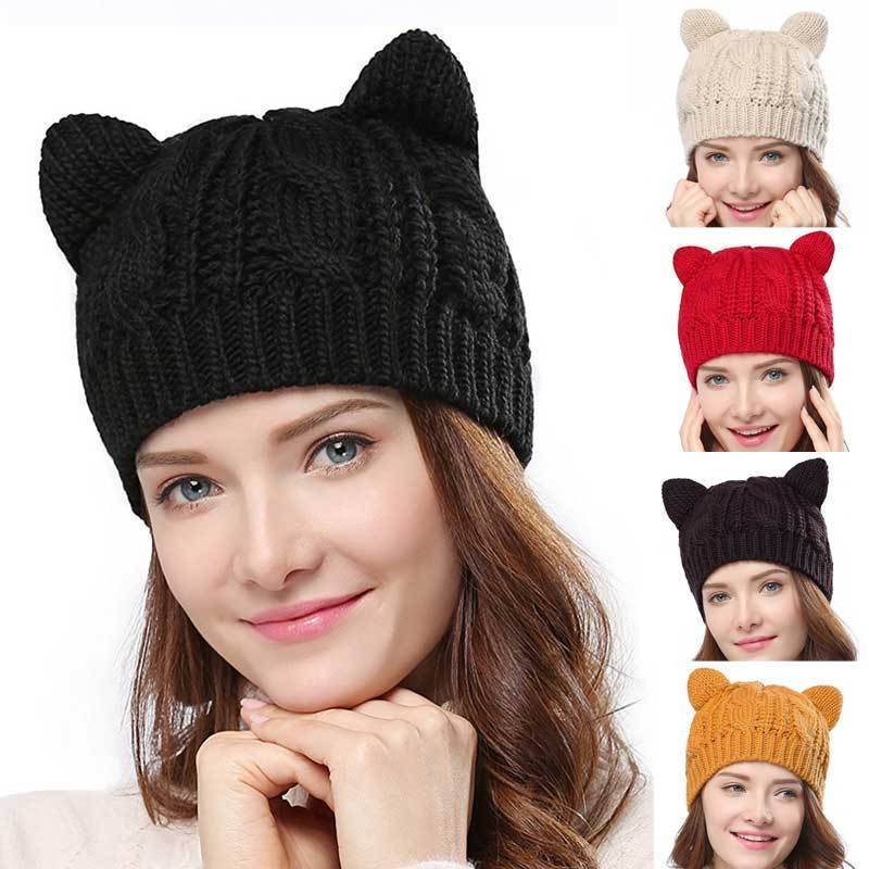 Hand Made 3D Cute Knitted Cat Ear Beanie For Winter 