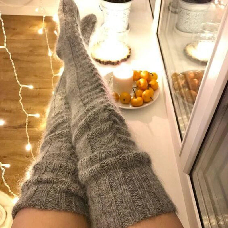 Winter Socks Over The Knee Lengthened Long Tube Knitted Pile Socks 