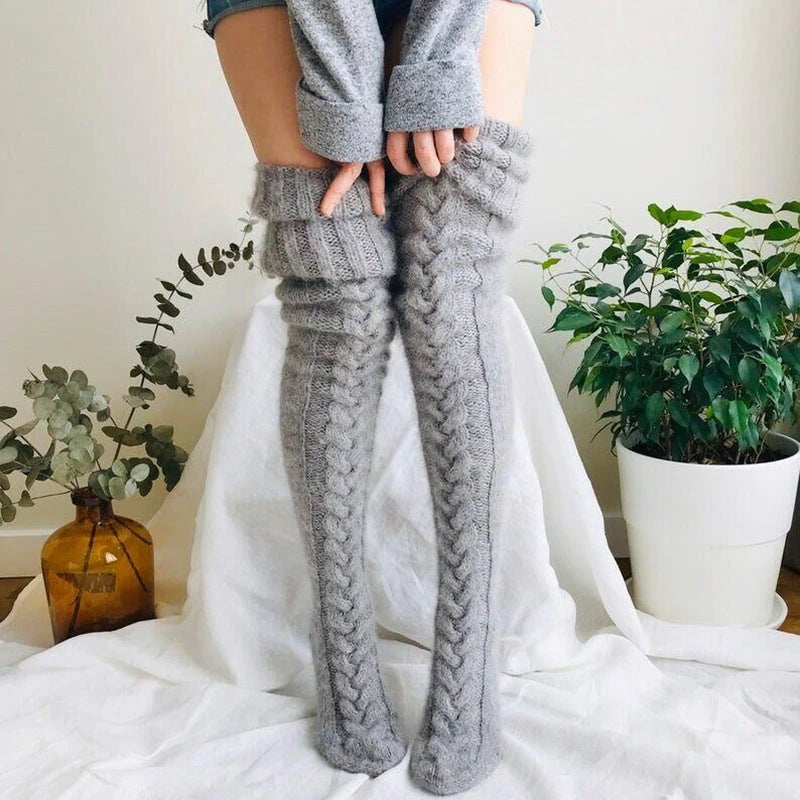 Winter Socks Over The Knee Lengthened Long Tube Knitted Pile Socks 