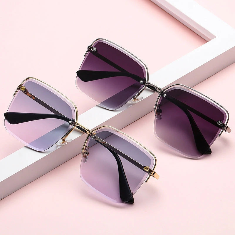 Personality Trend Sunglasses Summer Half Metal Frame Two-color Gradient PC Lens Fashion Glasses 