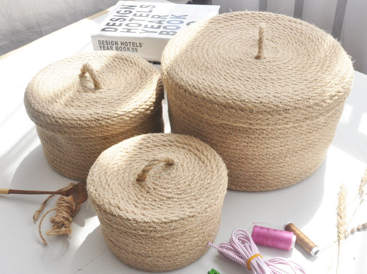 Japanese Style Linen Table Top Sundries Storage Basket 