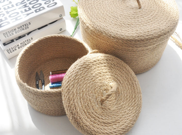 Japanese Style Linen Table Top Sundries Storage Basket 