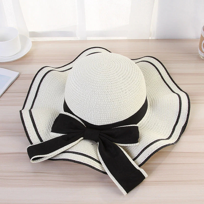 Summer Sun Hat Women Straw Hats Sunshade Panama  Fashion Bow Beach Hat Foldable Travel Caps 