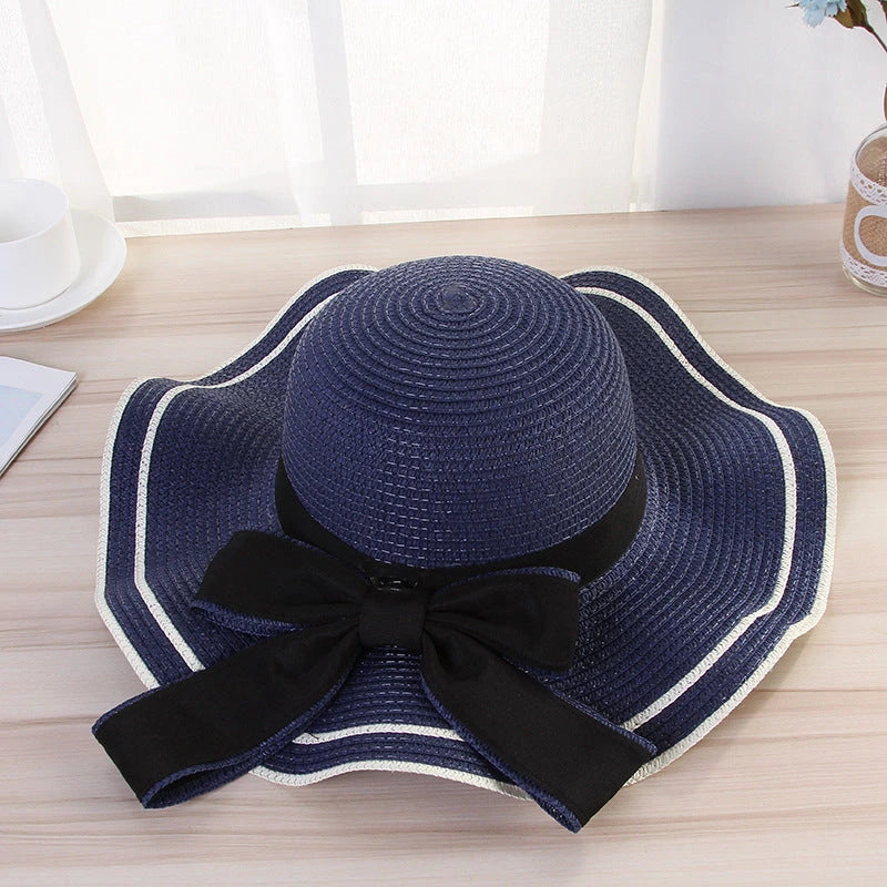 Summer Sun Hat Women Straw Hats Sunshade Panama  Fashion Bow Beach Hat Foldable Travel Caps 