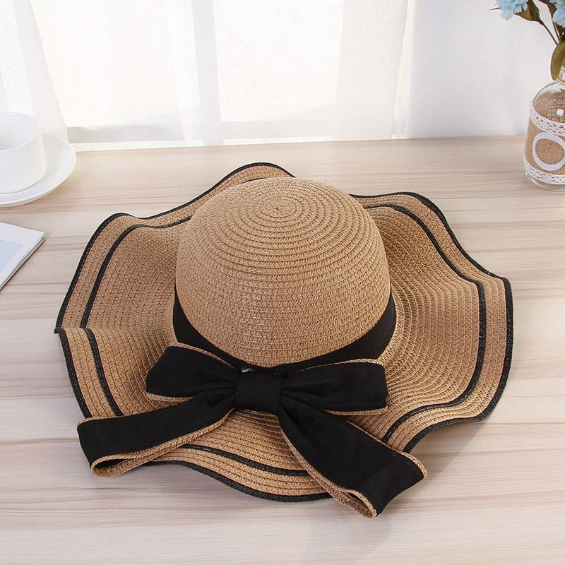 Summer Sun Hat Women Straw Hats Sunshade Panama  Fashion Bow Beach Hat Foldable Travel Caps 