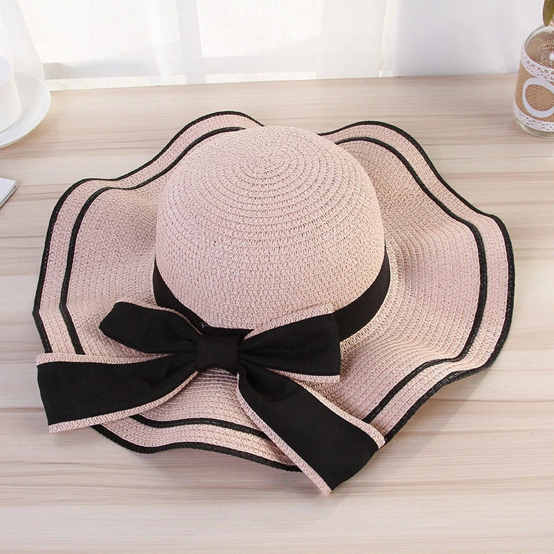 Summer Sun Hat Women Straw Hats Sunshade Panama  Fashion Bow Beach Hat Foldable Travel Caps 