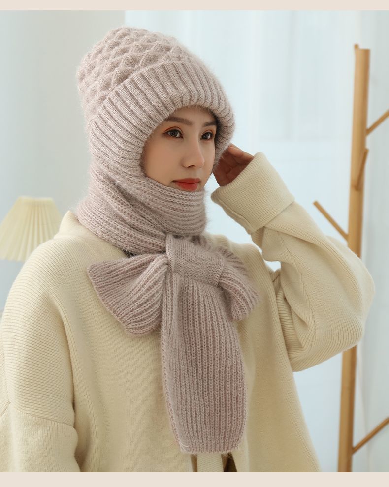 Women's Fleece-lined Scarf And Hat Winter Warm Knitted Hat Scarf 