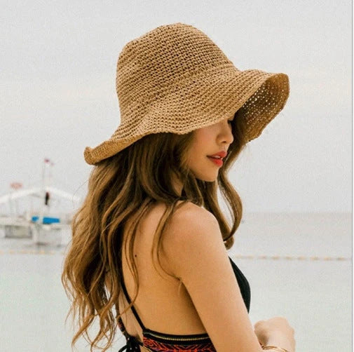 Summer Outing Sunscreen Hat for Women with Foldable Straw Hats Holiday Cool Hat Beach Hat 