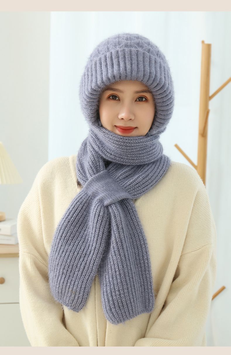 Women's Fleece-lined Scarf And Hat Winter Warm Knitted Hat Scarf 