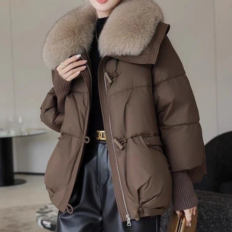 Down Cotton-padded Jacket Women's Short Fur Collar Thickened Coat Winter Clothing 