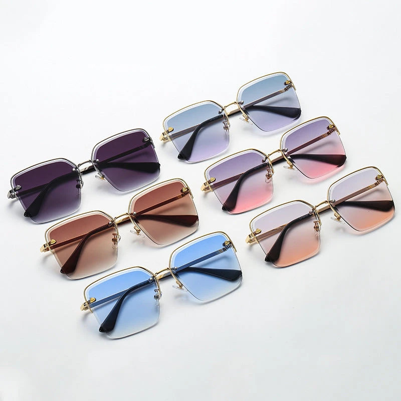 Personality Trend Sunglasses Summer Half Metal Frame Two-color Gradient PC Lens Fashion Glasses 