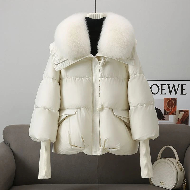 Down Cotton-padded Jacket Women's Short Fur Collar Thickened Coat Winter Clothing 