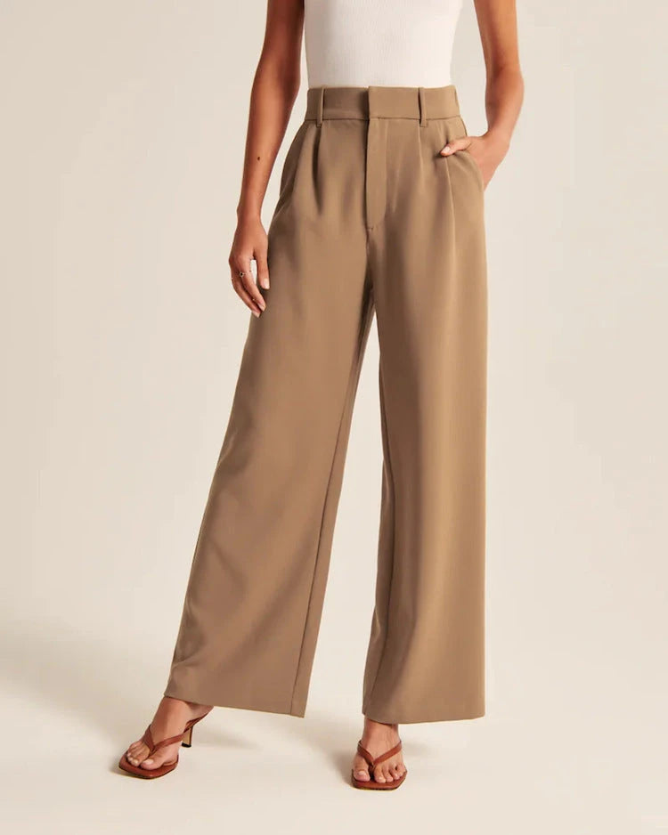 High Waist Straight Trousers With Pockets Wide Leg Casual Pants For Women 