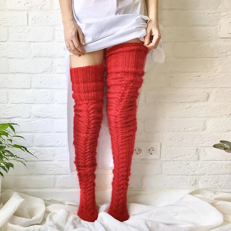 Winter Socks Over The Knee Lengthened Long Tube Knitted Pile Socks 