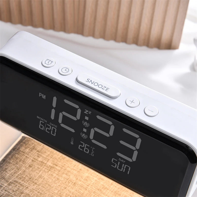 Creative 3 In 1 Bedside Lamp Wireless Charging LCD Screen Alarm Clock  Wireless Phone Charger 