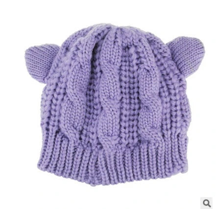 Hand Made 3D Cute Knitted Cat Ear Beanie For Winter 