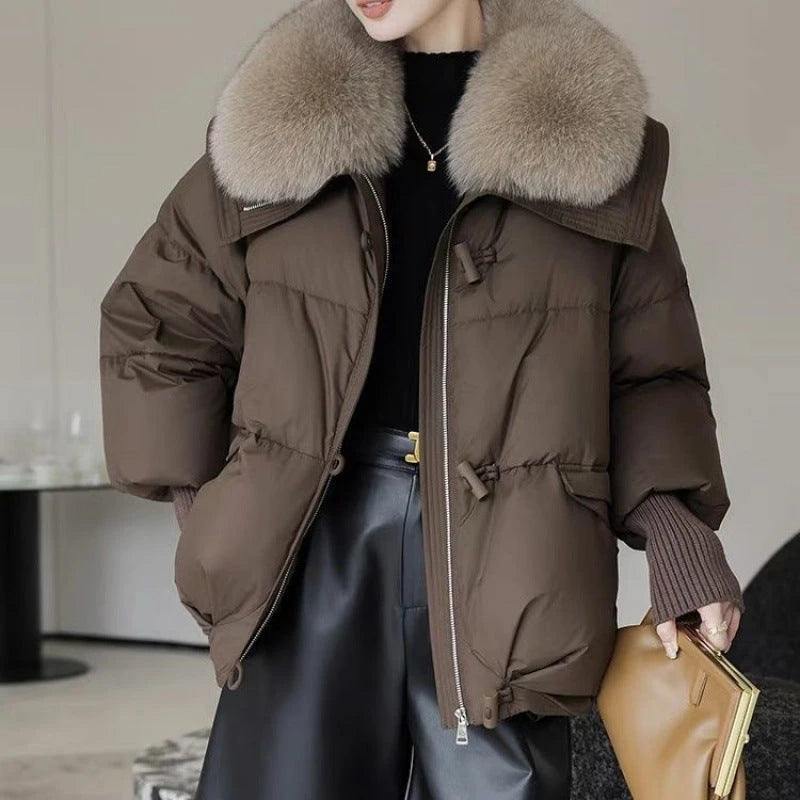 Down Cotton-padded Jacket Women's Short Fur Collar Thickened Coat Winter Clothing 