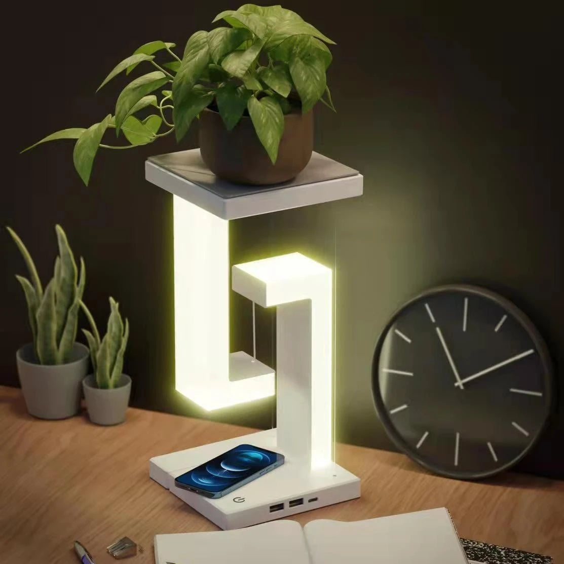 Creative Smartphone Wireless Charging Suspension Table Lamp Balance Lamp Floating For Home Bedroom 