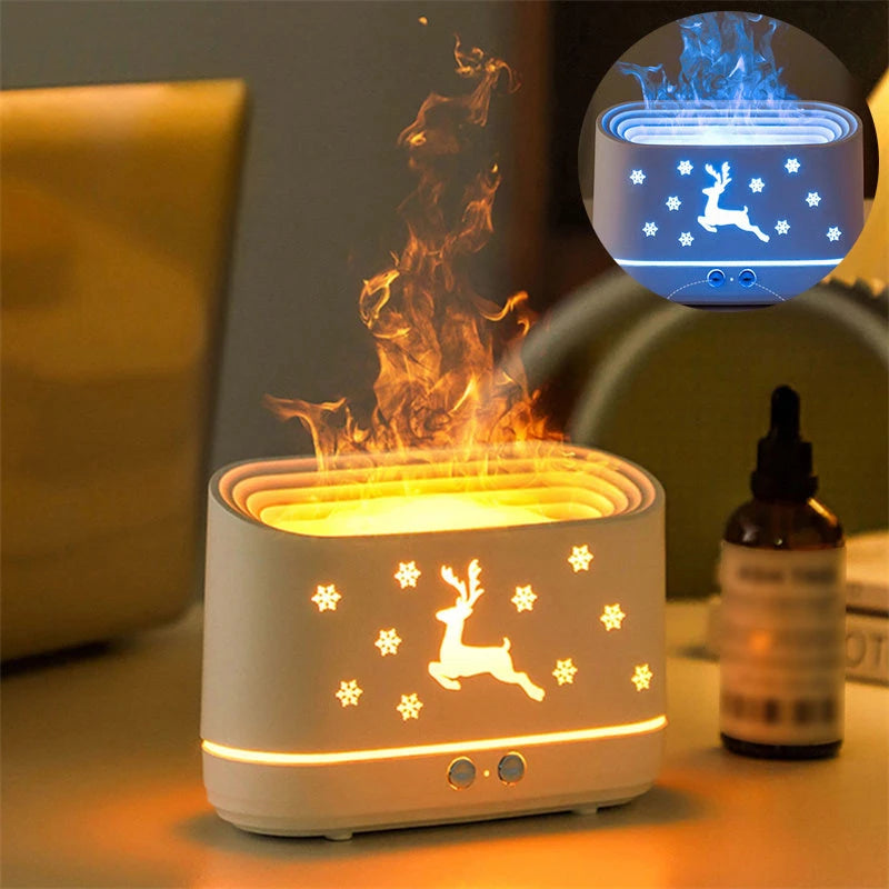 Elk Flame Humidifier Diffuser Mute Household Atmosphere Lamp Christmas Home Decorations 