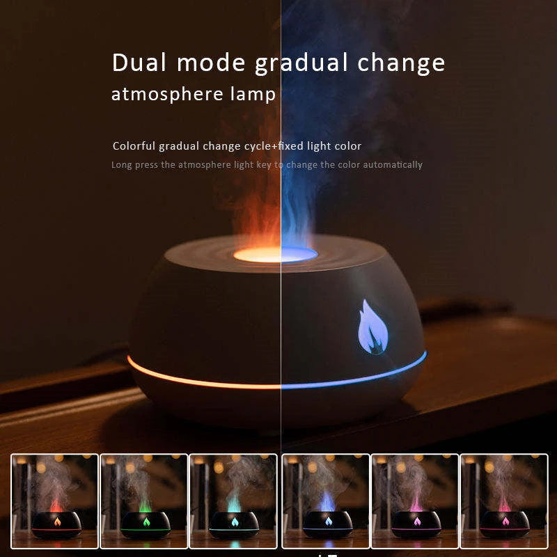 Flame Humidifier Aromatherapy Diffuser 7 Colors Light Home Air Humidifier 130ML USB Room Fragrance Essential Oil Diffuser 