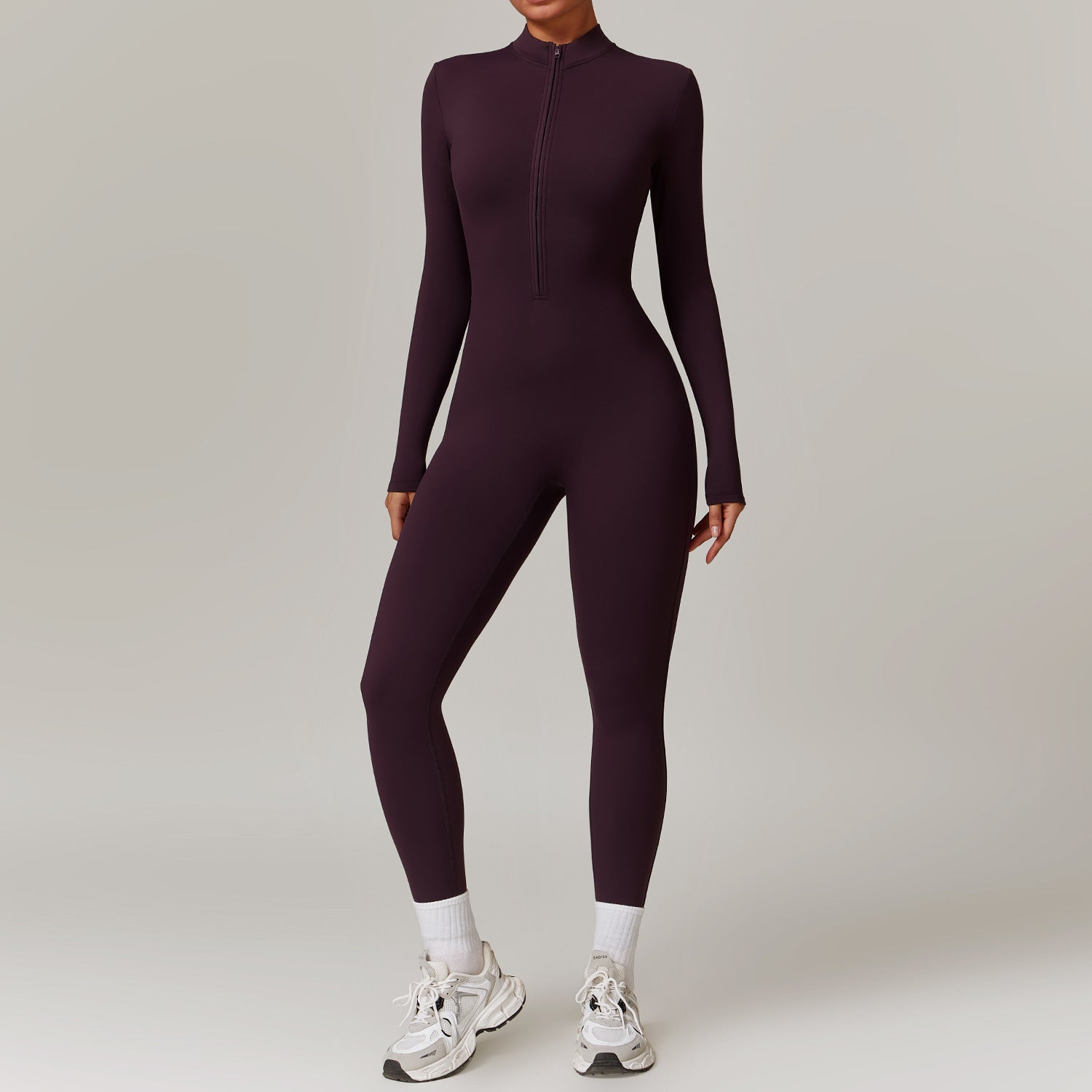 Warm Zipper Long-sleeved Jumpsuit Yoga Fitness Sports Pants Breathable Bodysuit Women's Clothing