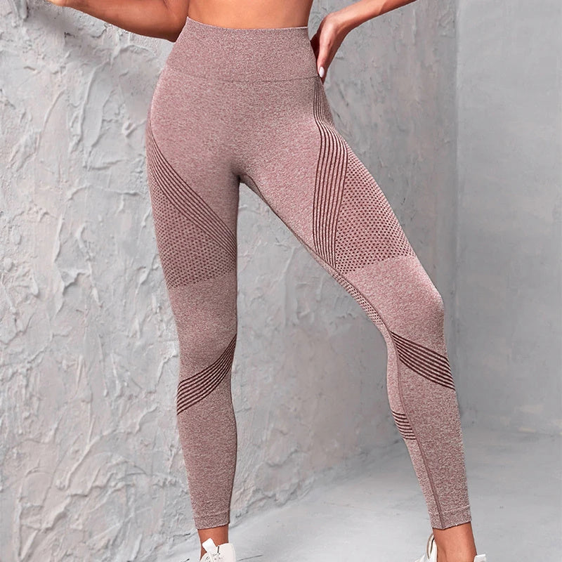 High Waist Seamless Yoga Pants Women's Solid Color Dot Striped Print Butt Lifting Leggings Fitness Running Sport Gym Legging Outfits 