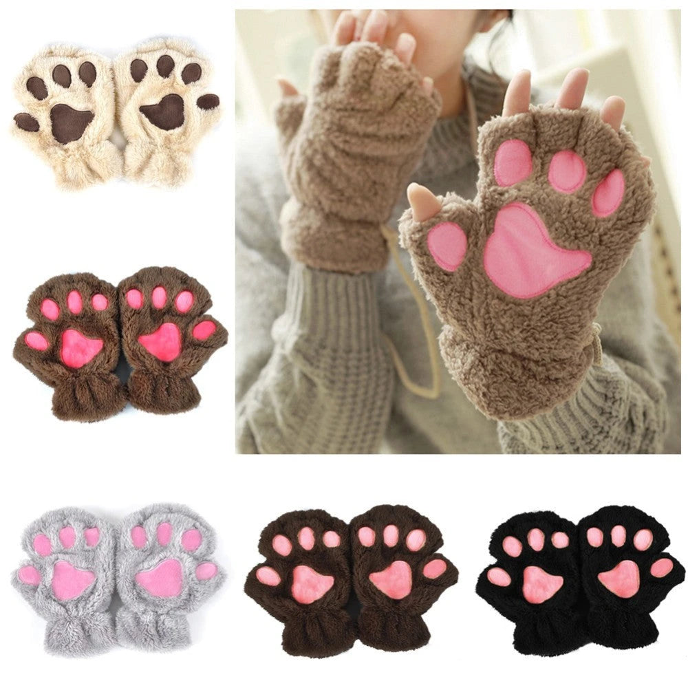 Winter Lovely Half Cover Paw Bear Cat Claw Gloves Short Finger 