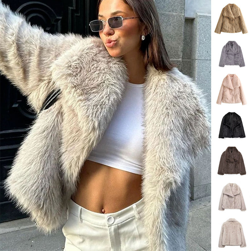 Winter Plush Coat Fashion Thicken Lapel Outwear Casual Long Sleeve Tops Womens Clothing 