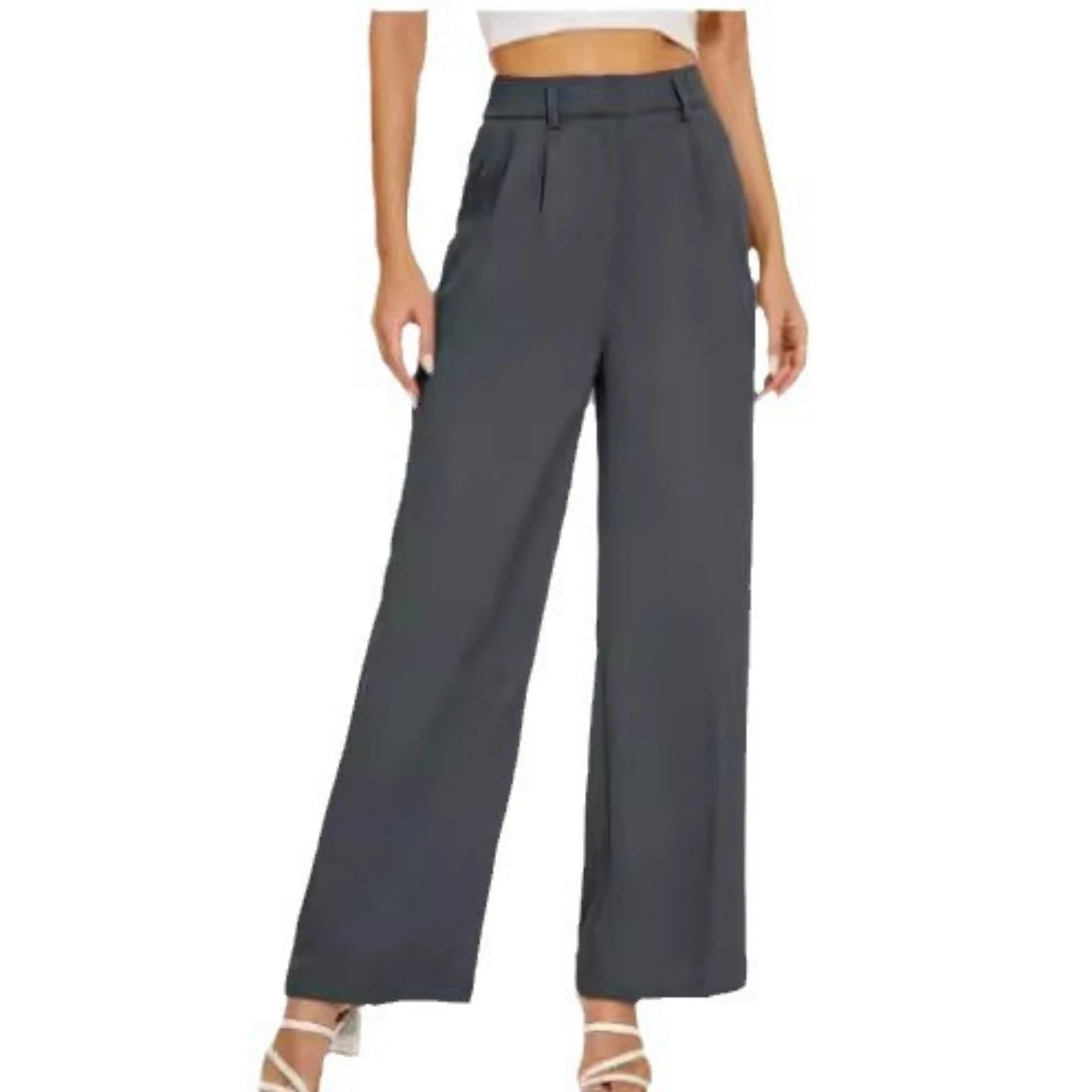 High Waist Straight Trousers With Pockets Wide Leg Casual Pants For Women 