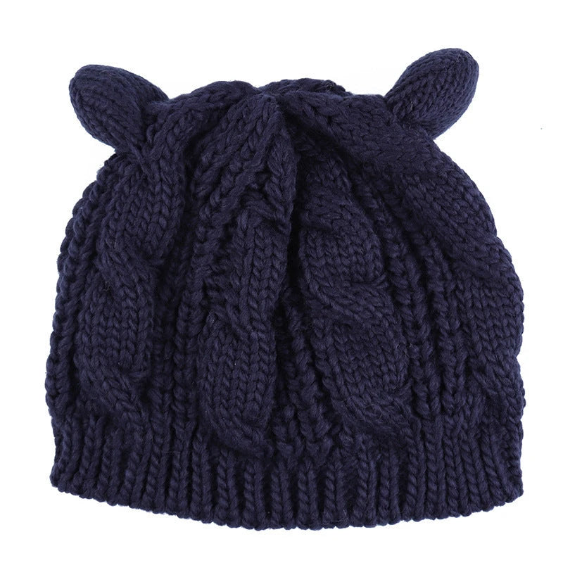 Hand Made 3D Cute Knitted Cat Ear Beanie For Winter 