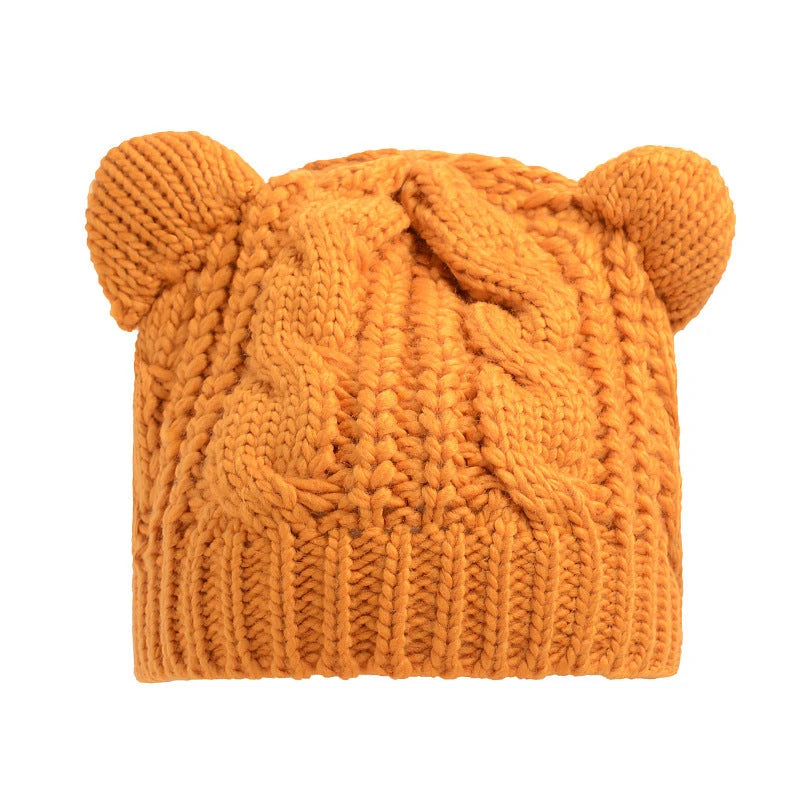 Hand Made 3D Cute Knitted Cat Ear Beanie For Winter 