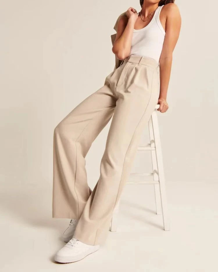 High Waist Straight Trousers With Pockets Wide Leg Casual Pants For Women 