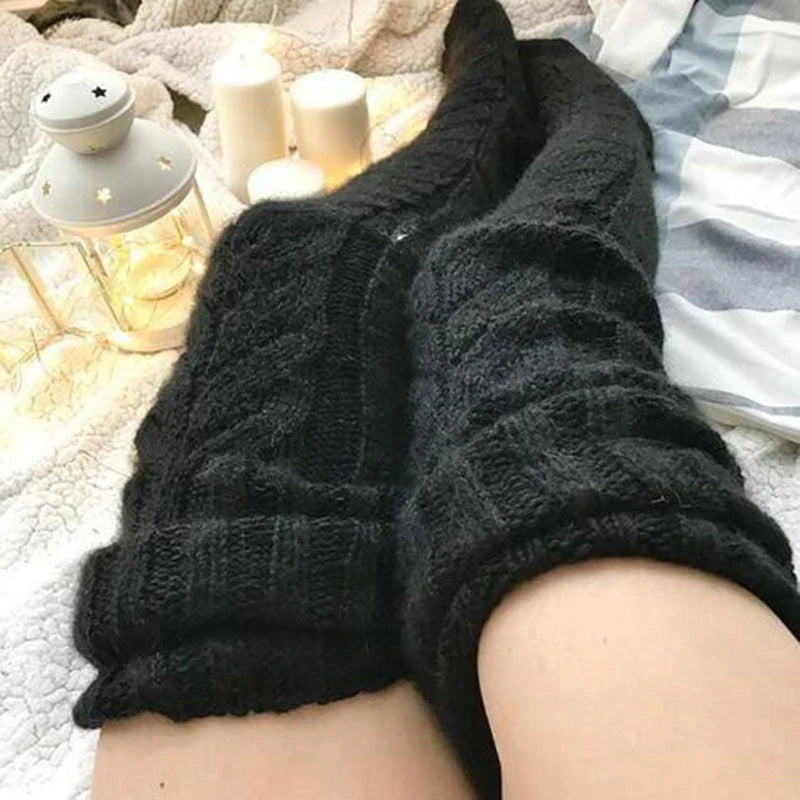 Winter Socks Over The Knee Lengthened Long Tube Knitted Pile Socks 