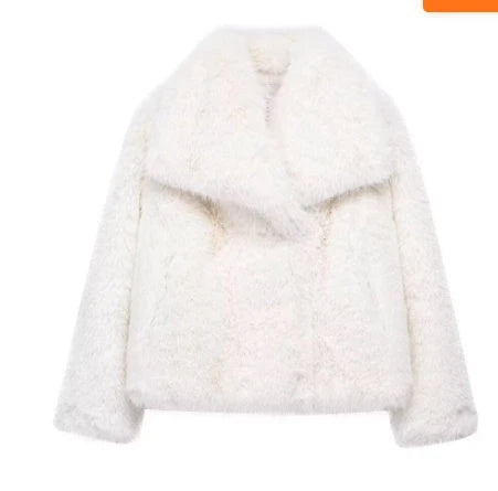 Winter Plush Coat Fashion Thicken Lapel Outwear Casual Long Sleeve Tops Womens Clothing 