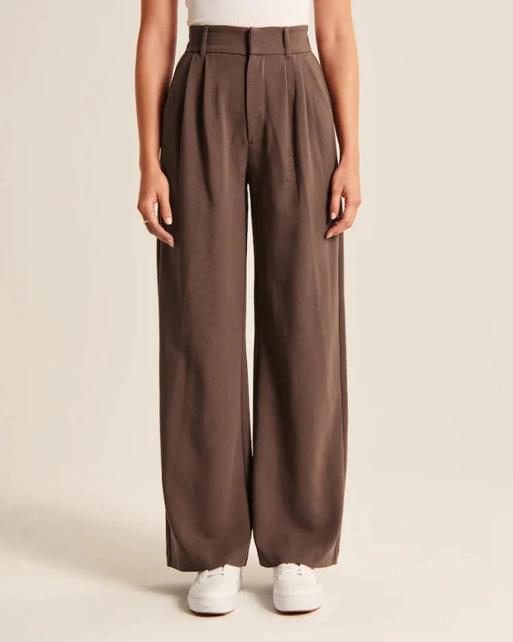 High Waist Straight Trousers With Pockets Wide Leg Casual Pants For Women 