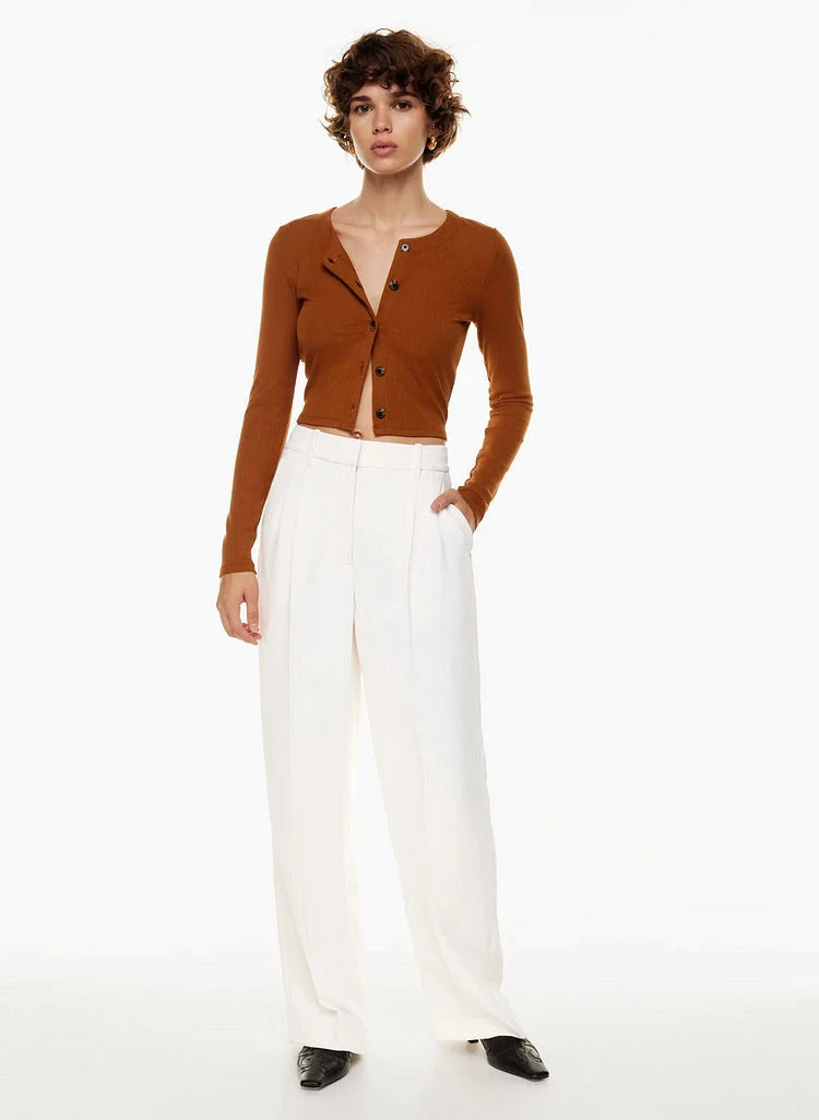 High Waist Straight Trousers With Pockets Wide Leg Casual Pants For Women 