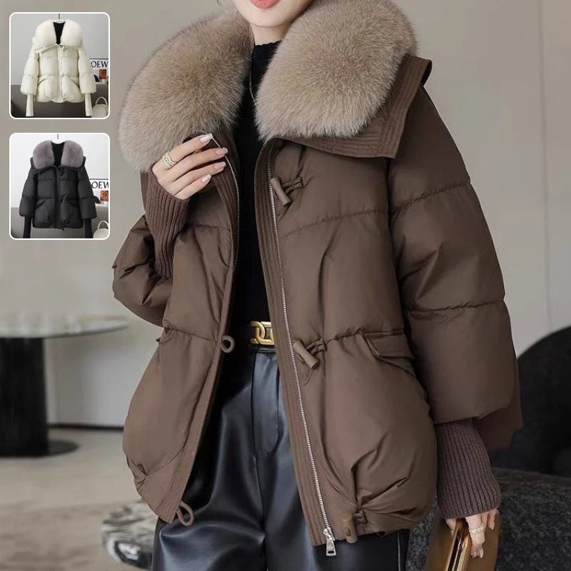 Down Cotton-padded Jacket Women's Short Fur Collar Thickened Coat Winter Clothing 