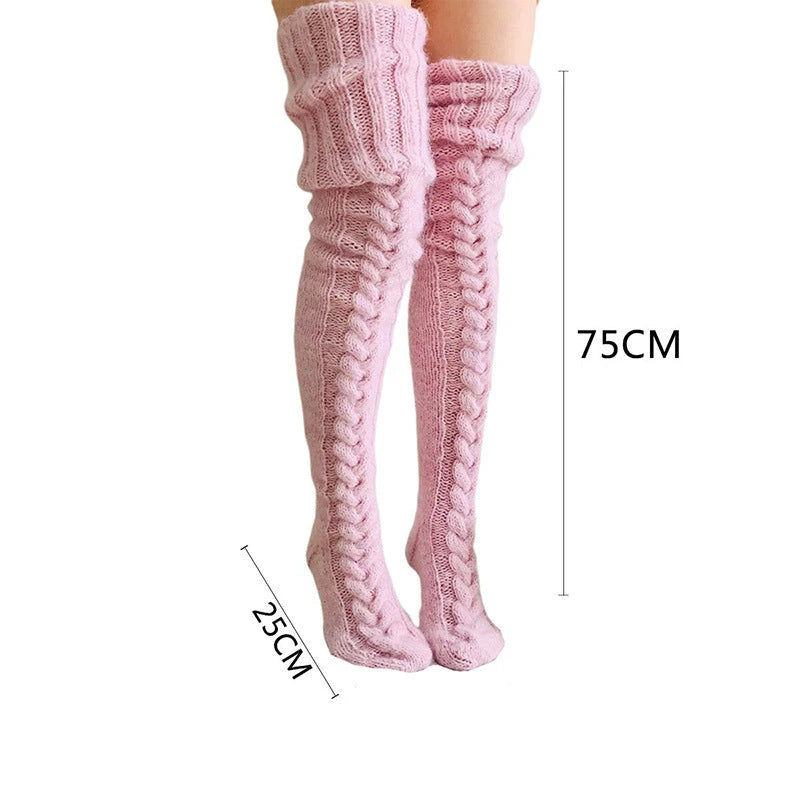 Winter Socks Over The Knee Lengthened Long Tube Knitted Pile Socks 