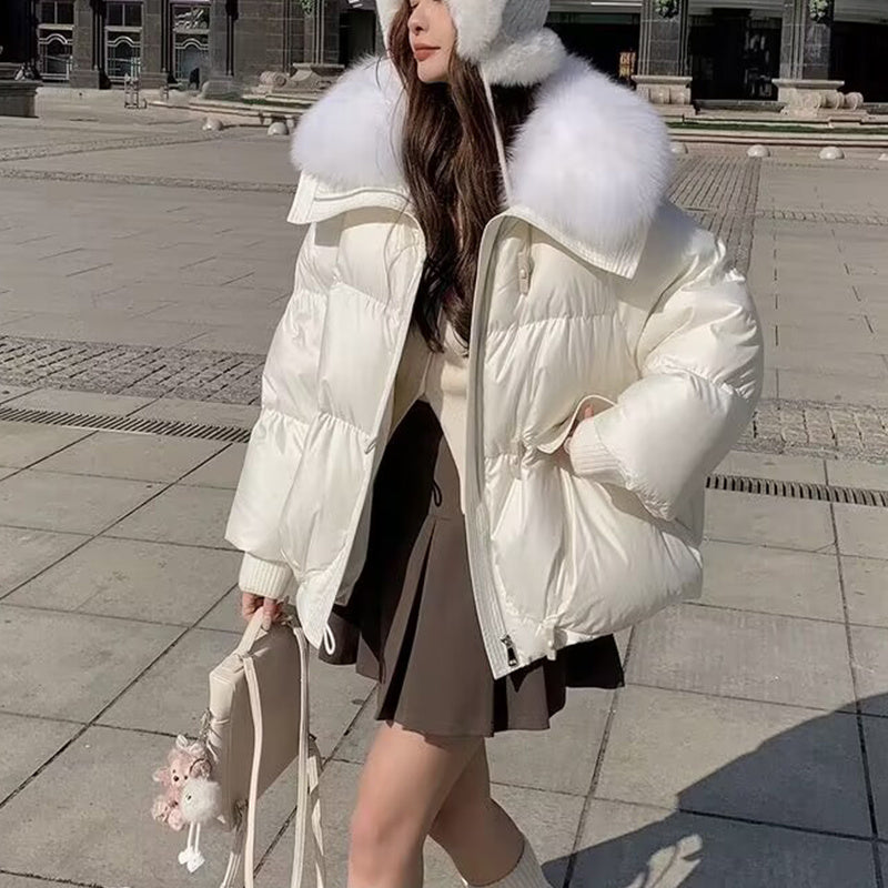 Down Cotton-padded Jacket Women's Short Fur Collar Thickened Coat Winter Clothing 