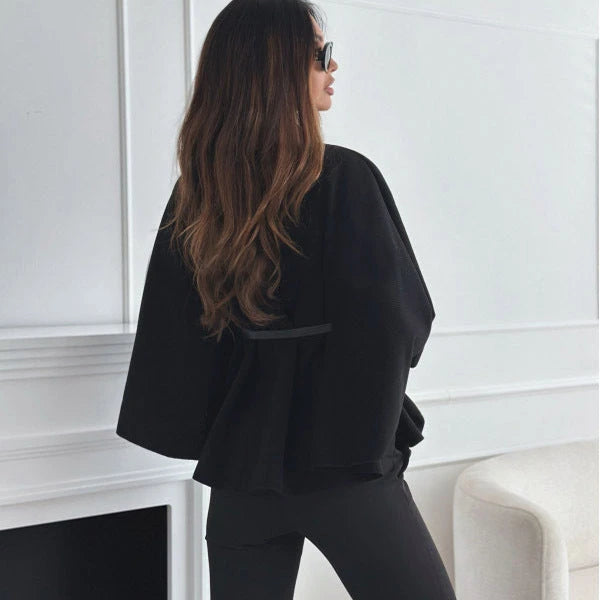 New Stand Collar Batwing Sleeves Cloak Top With Belt Ins Fashion Temperament Jacket Woolen Sweater Outwear For Women Clothing 