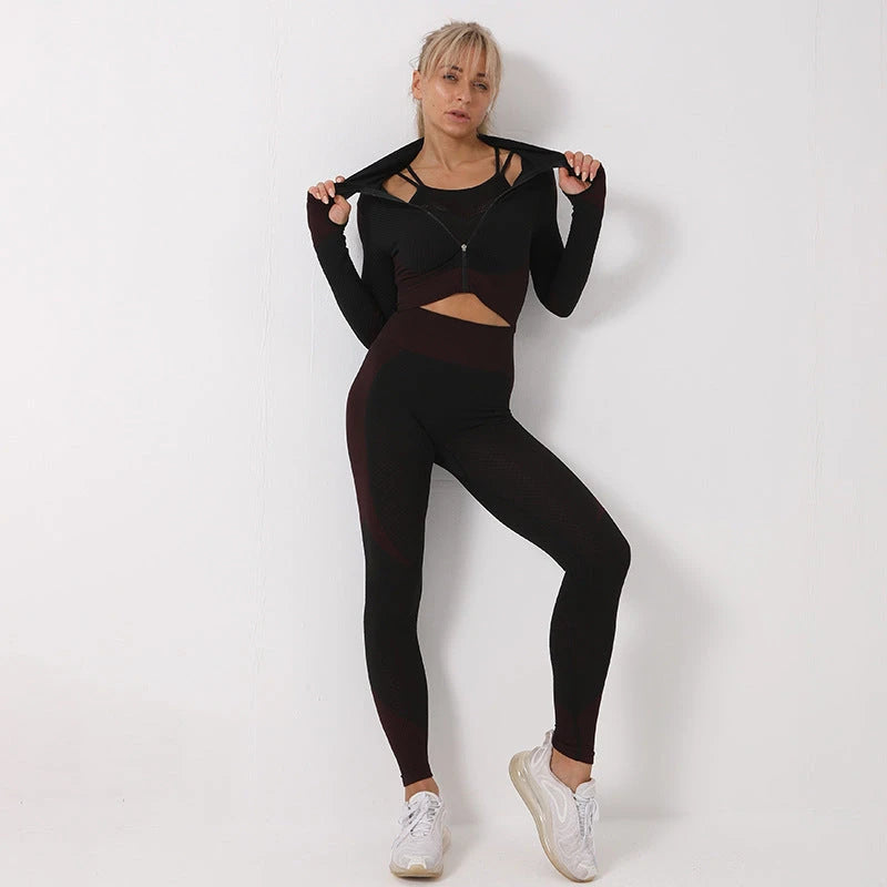 3PCS Yoga Set Seamless Sport Set Women Gym Clothing Leggings Women Crop Top Sports Bra Women Fitness Gym Set Womens Outfits Tracksuit 