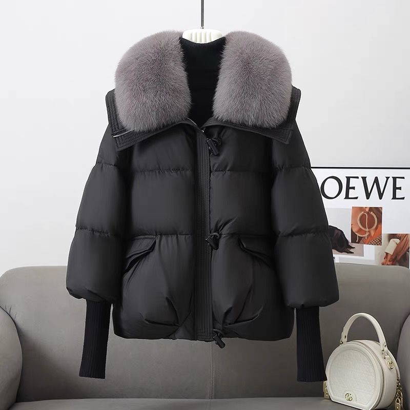 Down Cotton-padded Jacket Women's Short Fur Collar Thickened Coat Winter Clothing 