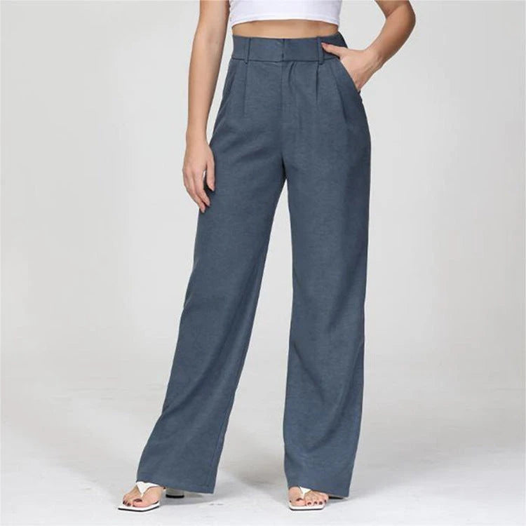 High Waist Straight Trousers With Pockets Wide Leg Casual Pants For Women 