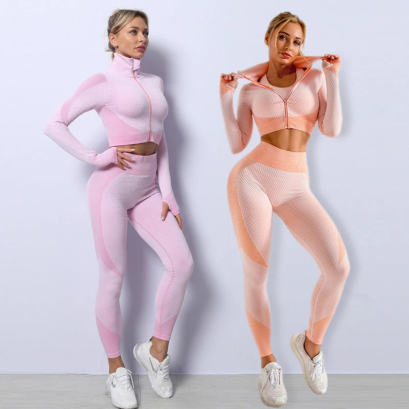 3PCS Yoga Set Seamless Sport Set Women Gym Clothing Leggings Women Crop Top Sports Bra Women Fitness Gym Set Womens Outfits Tracksuit 