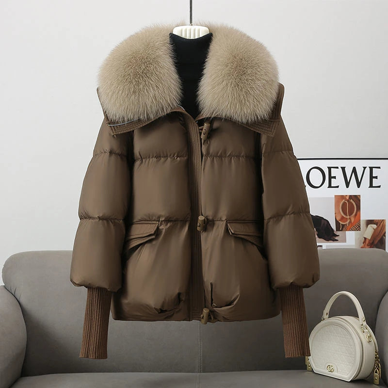 Down Cotton-padded Jacket Women's Short Fur Collar Thickened Coat Winter Clothing 