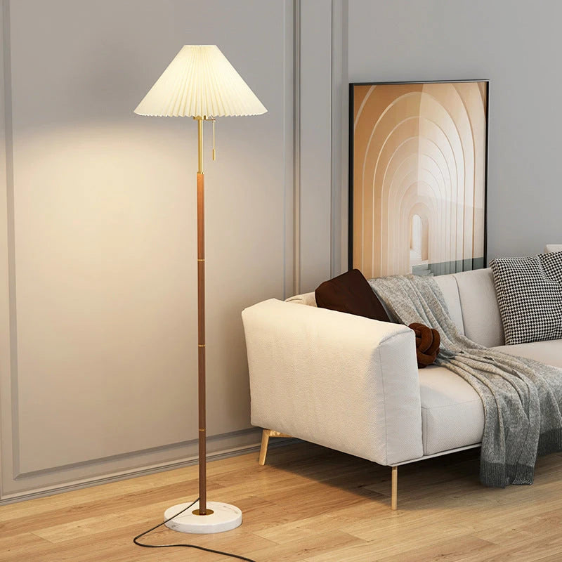 Retro Light Luxury Wood Grain Simple Pleated Floor Lamp Bedroom Bedside Sofa Study Floor Lamp 