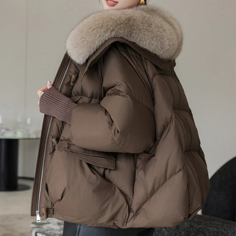 Down Cotton-padded Jacket Women's Short Fur Collar Thickened Coat Winter Clothing 