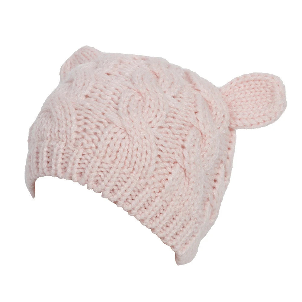 Hand Made 3D Cute Knitted Cat Ear Beanie For Winter 