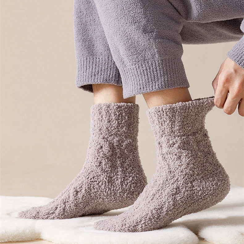 Winter Warm Fuzzy Coral Fleece Socks Women Men Velvet Thickened Home Sleepping Floor Socks 